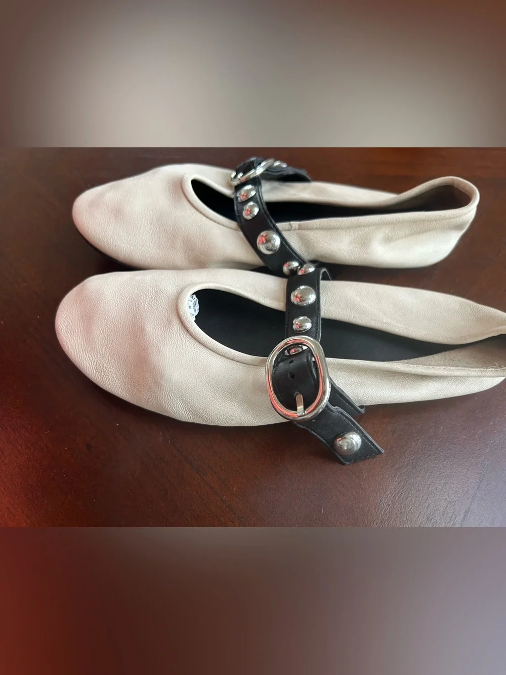 Zara white   Flats with Black Studded Strap size 37
